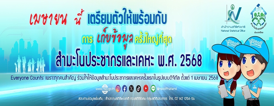 สำนักงานสถิติแห่งชาติประชาสัมพันธ์โครงการจัดทำสำมะโนประชากรและเคหะ พ.ศ. 2568สำนักงานสถิติแห่งชาติประชาสัมพันธ์โครงการจัดทำสำมะโนประชากรและเคหะ พ.ศ. 2568